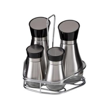Imagem de Conjunto Galheteiro Tramontina Vidro e Aço Inox Realce 4 Pç, Preto e I