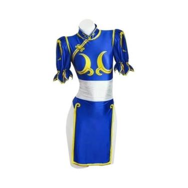 Imagem de Fantasia Cosplay Chun Li Azul E Rosa, Conjunto Completo Qipao, Traje D