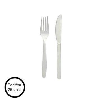Imagem de Kit Garfo e Faca Descartável Master Branco c/25 unid. - Prafesta