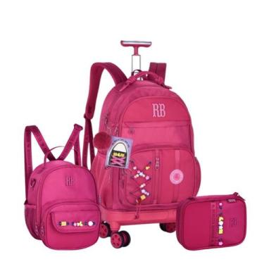 Imagem de Kit Mochila de Rodinhas Lancheira Estojo Rebecca Bonbon Cor:Rosa, Rosa