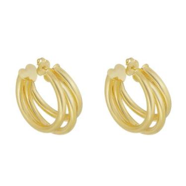 Imagem de Brinco de argola tripla tubo liso enola g folheado a ouro 18k - PIUKA