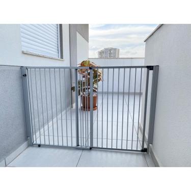 Imagem de Portão de segurança Crianças e PET Altura 85cm x Largura 70 a 125cm Alumínio Cinza