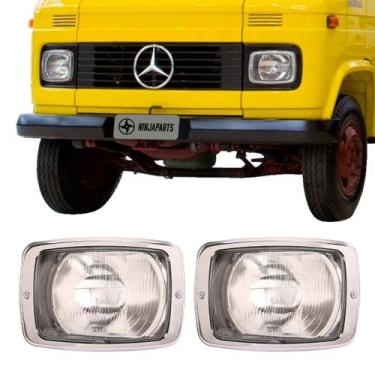 Imagem de Par Farol Caminhão Mb 608 708 1972 Até 1989 Aro Cromado H4 Nino