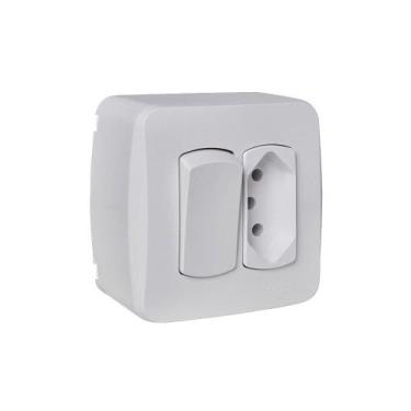 Imagem de Interruptor sobrepor miluz schneider tecla simples +tomada 2p+t 10a br