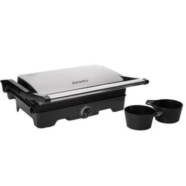 Imagem de Grill Sanduicheira Arno GNOX Dual Abertura 180º 1100W, Preto e Inox, 1