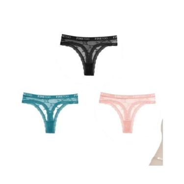 Imagem de Conjunto De 3 Peças De Tanga De Renda Feminina, Lingerie Floral Sexy C