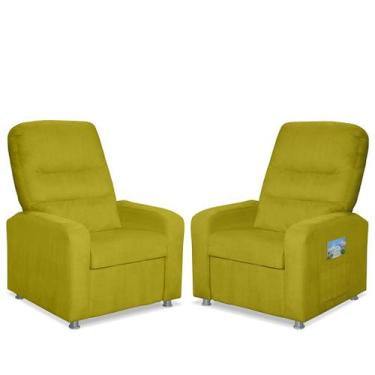 Imagem de Kit 02 Poltrona Do Papai Reclinável Confortável Suede Amarelo Mecanism
