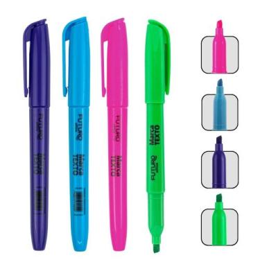 Imagem de Kit 4 Unidades Varias Cores Marca Texto Ponta Chanfrada Para Marcações