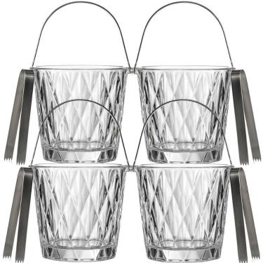 Imagem de Kit 4 Baldes de Gelo com Alça Vidro 1 litro Diamond e Pegador Inox Bar Pub Eventos Lyor