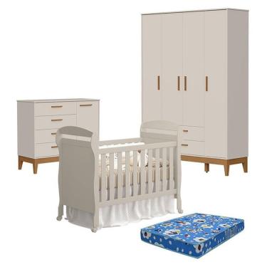 Imagem de Kit Quarto de Bebê Danny 4 Portas 4 Gavetas MDF Areia Acetinado com Colchão Reller Móveis
