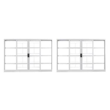 Imagem de Kit com 2 Janelas de Aço de Correr 100x120cm 4 Folhas com Grade MGM Br