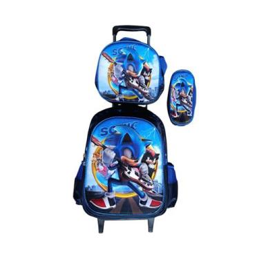 Imagem de Kit Mochila so Sonic 2 em 3D com Rodinhas + Lancheira Térmica + Estojo