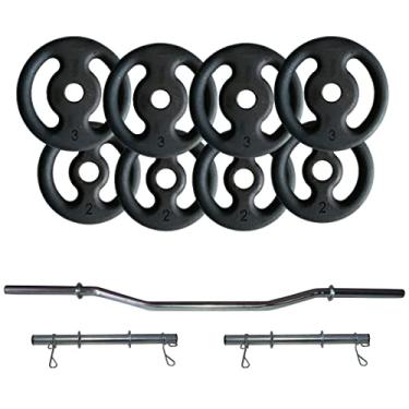Imagem de Kit Anilhas Ferro 20kg + 2 Barras 40cm + Barra W