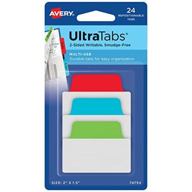 Imagem de Avery Multiuso Ultra Tabs, 5 x 3,8 cm, 2 lados graváveis, vermelho/azul/verde, 24 abas reposicionáveis (74754)