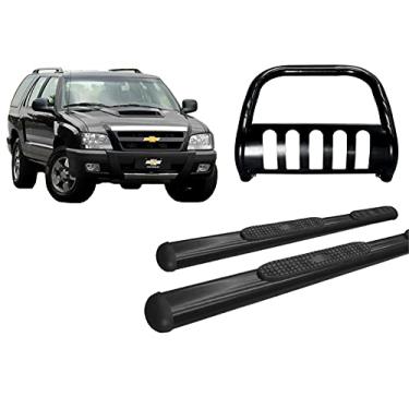 Imagem de KIT QUEBRA MATO C/CHAPA PROTETORA +ESTRIBO OVAL PRETO BLAZER