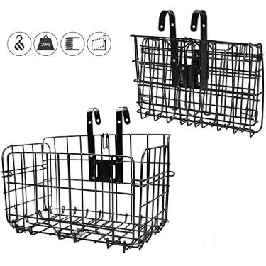 Imagem de Bolsa traseira dobrável para bicicleta da Home, cesto de bicicleta, arame dobrável, sacola frontal destacável para pendurar na parte traseira, cesto de bicicleta, suporte de carga para bicicleta, acessórios para mountain bike, cesta de bicicleta, 1 pacote, Preto, Large