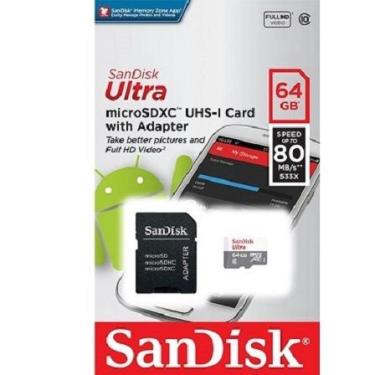 Imagem de Cartão Sandisk Micro Sd 64gb C10 80mb/s