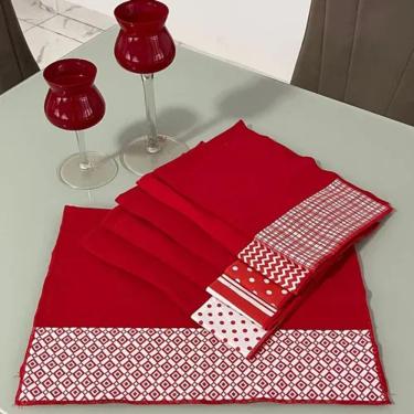 Imagem de Pano de Prato Vermelho 60X40 Com barrado 100% algodão