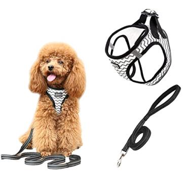 Imagem de Foern Arreios para cães, malha respirável, sem puxar, conjunto de coleira e coleira ajustável e refletor colete para cães caminhando caminhada, caminhando para cães pequenos, médios, branco, PP
