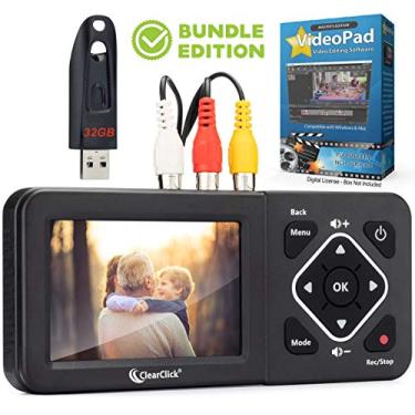 Imagem de ClearClick Conversor de vídeo para digital 2.0 (segunda geração) - Grave vídeo de videocassetes, fitas VHS, AV, RCA, Hi8, filmadora, DVD, sistemas de jogos (pacote) [requer videocassete/filmadora e
