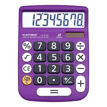 Imagem de CATIGA Calculadora de mesa de 8 dígitos com energia solar e visor LCD, ou casa, escritório, escola, aula e negócios, 4 funções pequenas básicas