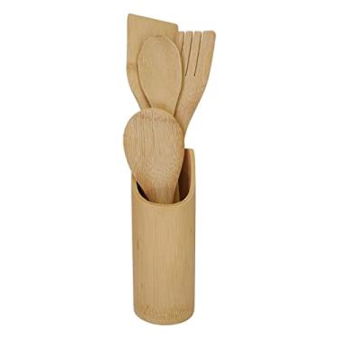 Imagem de Conjunto Talheres Bambu Jogo C/ 5 Peças Utensílio Cozinha