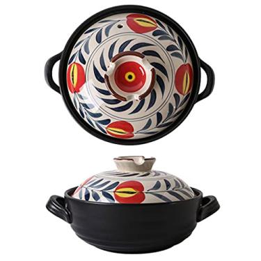 Imagem de Caçarola de cerâmica com tampa, panela de sopa de estilo chinês resistente a altas temperaturas panela de saúde para casa, panelas de cerâmica para cozinha e jantar, A, 1,5L