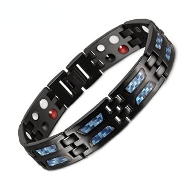 Imagem de Pulseiras magnéticas masculinas de fibra de carbono azul 15 mm à prova d'água pulseira energética magnética de aço inoxidável joias masculinas