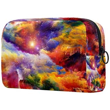 Imagem de Bolsa de maquiagem colorida universo galáxia pequena bolsa de cosméticos de viagem leve pano oxford bolsa organizadora de cosméticos para mulheres 7,3 x 3 x 5,1 polegadas