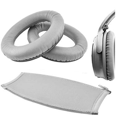 Imagem de Acessório de fone de ouvido Geekria para QuietComfort QC35, QC25, QC2, QC15 Almofada de substituição de fone de ouvido + Capa de cabeça/Almofada de ouvido/Protetor de faixa de cabeça (cinza)