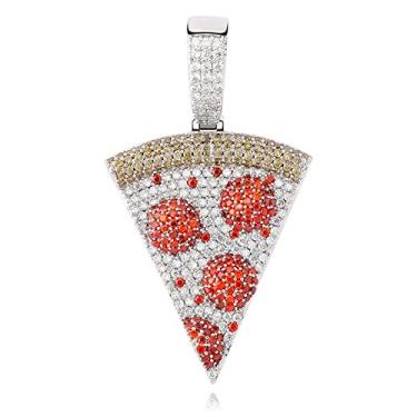 Imagem de ICEDIAMOND Colar com pingente sólido criado pela pizza Califórnia 18K, joia hip hop com diamante de laboratório CZ Iced Out para homens e mulheres, Latão, Zircônia cúbica