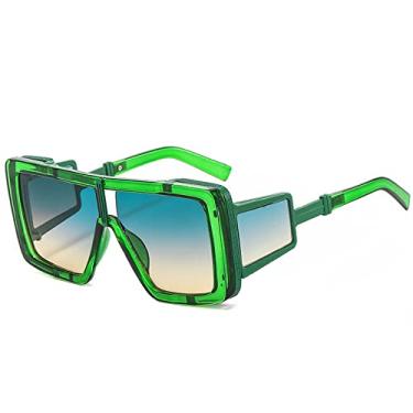 Imagem de Óculos de sol grandes de uma peça tendência moda feminina gradiente quadrado superdimensionado óculos de sol designer feminino tons de bege uv400, chá verde c5, tamanho único