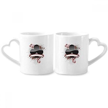 Imagem de Conjunto de canecas de porcelana para casais, utensílios de jogo de cartas de jogo de cartas de jogo de cerâmica com alça de coração