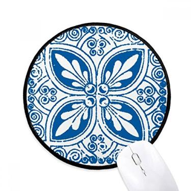 Imagem de DIYthinker Tapete de mouse azul Talavera padrão de ilustração de flores desktop escritório tapete redondo para computador