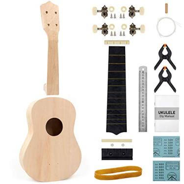 Imagem de Kmise Kit de ukulele DIY, brinquedo ukelele soprano de madeira de baixo 53 cm para crianças iniciantes, construa seu próprio Reino Unido com acessórios completos, instrumento musical educacional na