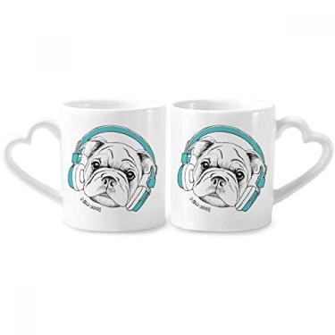 Imagem de Fone de ouvido música sons de vitalidade conjunto de canecas de porcelana de casal de cachorro cerâmica copo amante alça de coração