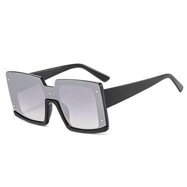 Imagem de Óculos de sol vintage preto branco squre para mulheres moda de tamanho grande com armação dupla cor óculos de sol feminino uma peça óculos, 3, tamanho único