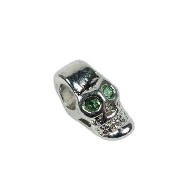Imagem de Miçangas de caveira Paraccord Planet Platinum Metal Colorido Estilo Europeu com pedras de strass – Várias cores de olhos (pacote com 10, diamante verde)