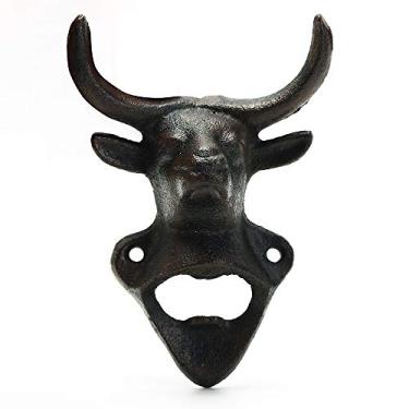 Imagem de Sungmor – Abridor de garrafa de ferro fundido resistente de 15 cm em forma de cabeça de boi e cervo vintage, Bull Head