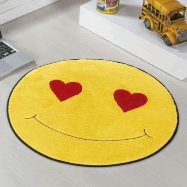 Imagem de Tapete Para Quarto Infantil Redondo Emoji Apaixonado Amarelo - Guga Ta