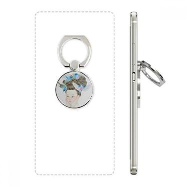 Imagem de Pretty Girl Suporte de anel de telefone com pintura chinesa pássaro azul suporte de laço ajustável