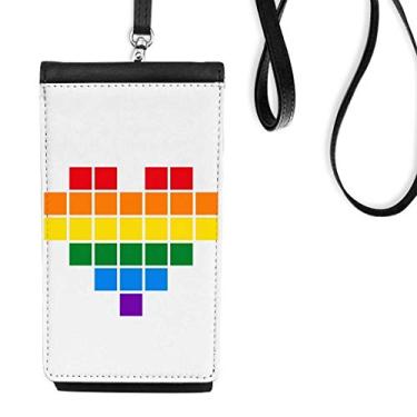 Imagem de Rainbow Gay LGBT Bolsa de celular pequena caixa coração pequena bolsa para celular suspensa bolso preto