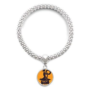 Imagem de DIYthinker Pulseira de prata com pingente de abóbora, chapéu de monstro, gato, Dia das Bruxas, bracelete ajustável