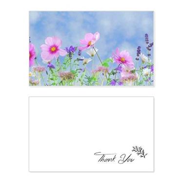 Imagem de Fundo azul, flores roxas, rosa, cartão de agradecimento, aniversário, saudação, casamento, agradecimento