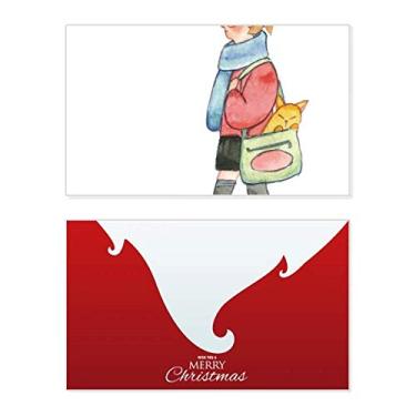 Imagem de Miaoji Pintura Gato Compras Menina Feriado Feliz Natal Cartão de Feliz Feliz Natal Mensagem Letra Natal