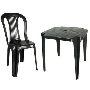 Imagem de Conjunto Mesa e 4 Cadeiras Bistrô Preto Plástico Antares