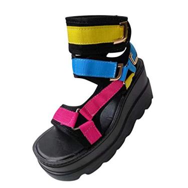 Imagem de Sandálias de plataforma modernas sandálias casuais saltos com plataforma plataforma de aumento de cunha mais sandálias femininas sandálias atléticas de suporte de arco (multicolorido, 8,5)
