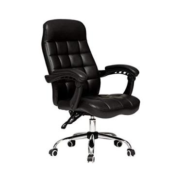 Imagem de Cadeira executiva de couro com encosto alto, giratória, ajustável, cadeira de escritório com rodízios, preta Practical