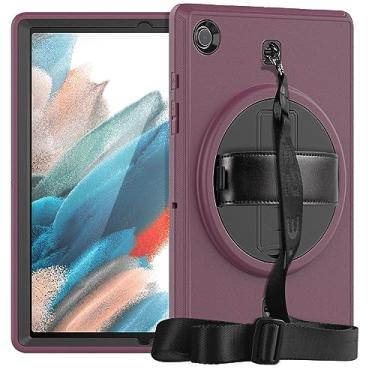 Imagem de Capa protetora rígida e robusta compatível com Samsung Galaxy Tab A8 capa de 10,5 polegadas 2021 (SM-X200/X205) Tablet - capa protetora multicamadas com protetor de tela (cor: rosa vermelho + preto)