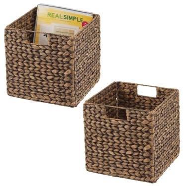 Imagem de Organizador de armário de tecido natural Hyacinth da mDesign – dobrável – para prateleiras de móveis de cubo em armário, quarto, banheiro, entrada, escritório – 26,6 cm de altura, 2 pacotes – lavagem marrom